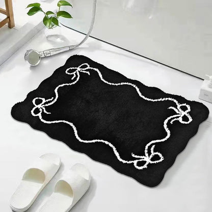 Black Bow Bath Mat Cute Bow Bathroom Rug Super Soft Absorbent Bathroom Rugs Non Slip Bath Mat Machine Washable Rug for Bathrooms 20x32 inches (Black, 50x80cm)