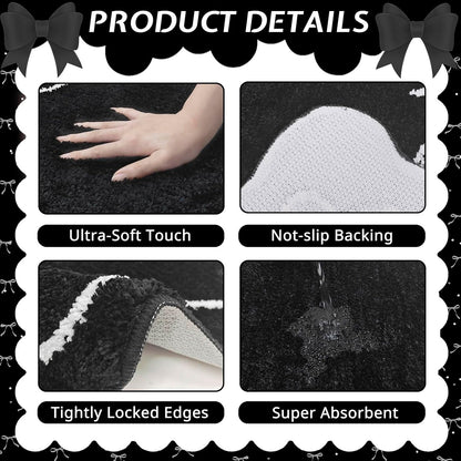 Black Bow Bath Mat Cute Bow Bathroom Rug Super Soft Absorbent Bathroom Rugs Non Slip Bath Mat Machine Washable Rug for Bathrooms 20x32 inches (Black, 50x80cm)