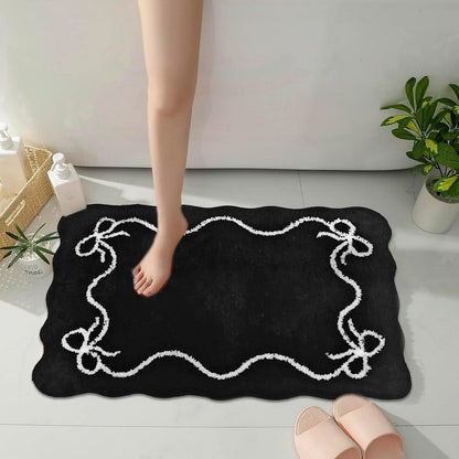 Black Bow Bath Mat Cute Bow Bathroom Rug Super Soft Absorbent Bathroom Rugs Non Slip Bath Mat Machine Washable Rug for Bathrooms 20x32 inches (Black, 50x80cm)