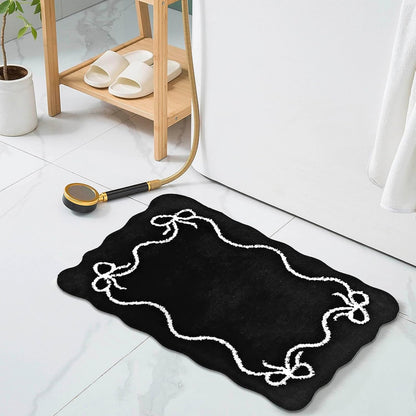 Black Bow Bath Mat Cute Bow Bathroom Rug Super Soft Absorbent Bathroom Rugs Non Slip Bath Mat Machine Washable Rug for Bathrooms 20x32 inches (Black, 50x80cm)