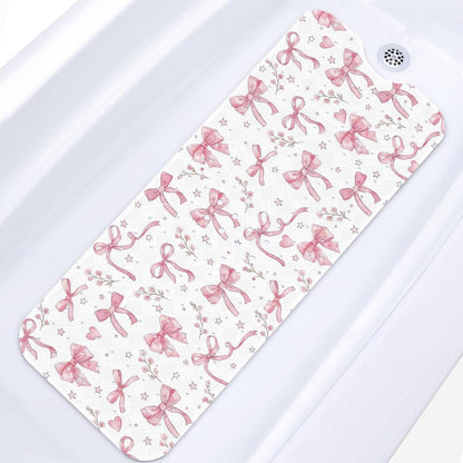 Bathtub Shower Mat 40X16 Inch, Non-Slip, for Toddler, Pink Bow