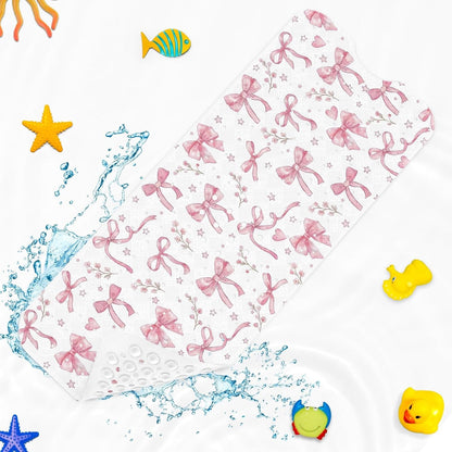Bathtub Shower Mat 40X16 Inch, Non-Slip, for Toddler, Pink Bow