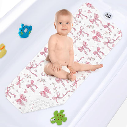 Bathtub Shower Mat 40X16 Inch, Non-Slip, for Toddler, Pink Bow