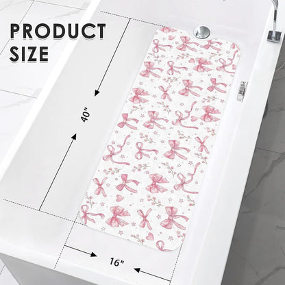 Bathtub Shower Mat 40X16 Inch, Non-Slip, for Toddler, Pink Bow