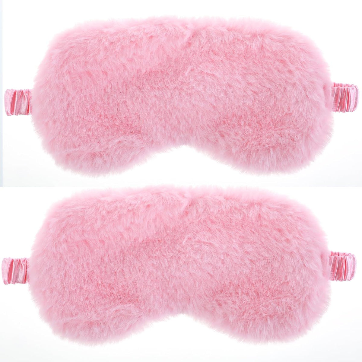 2pcs Pink Plush Fur Satin Sleep Masks for Kids, Women & Men, Adjustable, Lightweight & Portable, Shading, Breathable & Comfortable