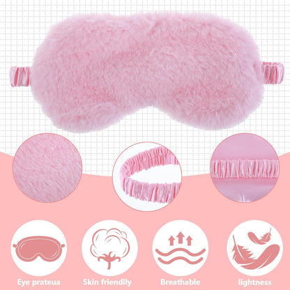 2pcs Pink Plush Fur Satin Sleep Masks for Kids, Women & Men, Adjustable, Lightweight & Portable, Shading, Breathable & Comfortable