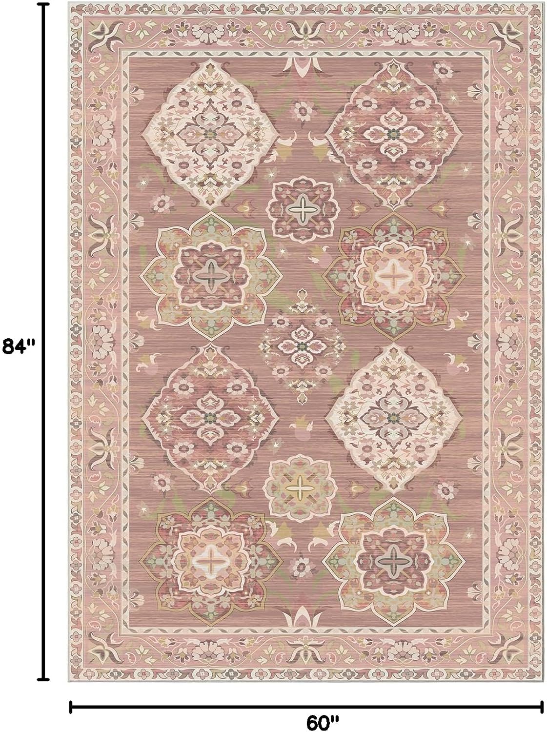 Washable 5x7 Area Rugs Vintage Boho Modern Pink Non Slip Large Carpet for Nursery Living Room Bedroom Farmhouse Dining Room Girls' Room