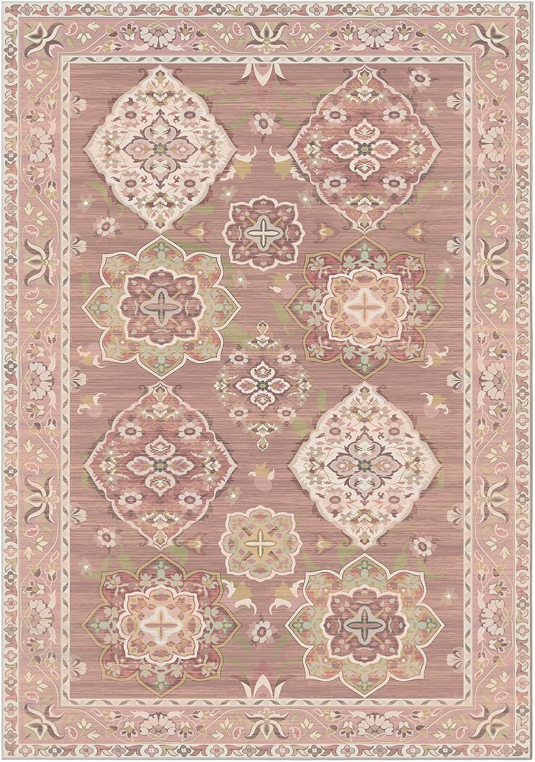 Washable 5x7 Area Rugs Vintage Boho Modern Pink Non Slip Large Carpet for Nursery Living Room Bedroom Farmhouse Dining Room Girls' Room