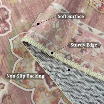 Washable 5x7 Area Rugs Vintage Boho Modern Pink Non Slip Large Carpet for Nursery Living Room Bedroom Farmhouse Dining Room Girls' Room