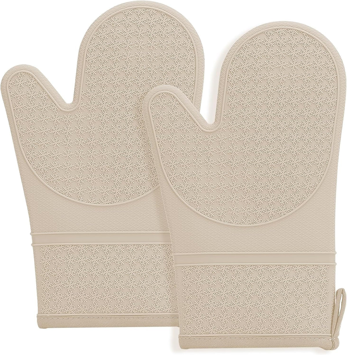 Silicone Oven Mitts, Heat Resistant 500F Kitchen Mitts 2PCS, 11.6" BPA-Free Soft Baking Gloves, Non-Slip Grip Oven Gloves with Soft Cotton Lining for Kitchen Cooking Baking BBQ - Apricot