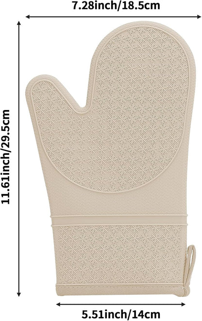 Silicone Oven Mitts, Heat Resistant 500F Kitchen Mitts 2PCS, 11.6" BPA-Free Soft Baking Gloves, Non-Slip Grip Oven Gloves with Soft Cotton Lining for Kitchen Cooking Baking BBQ - Apricot