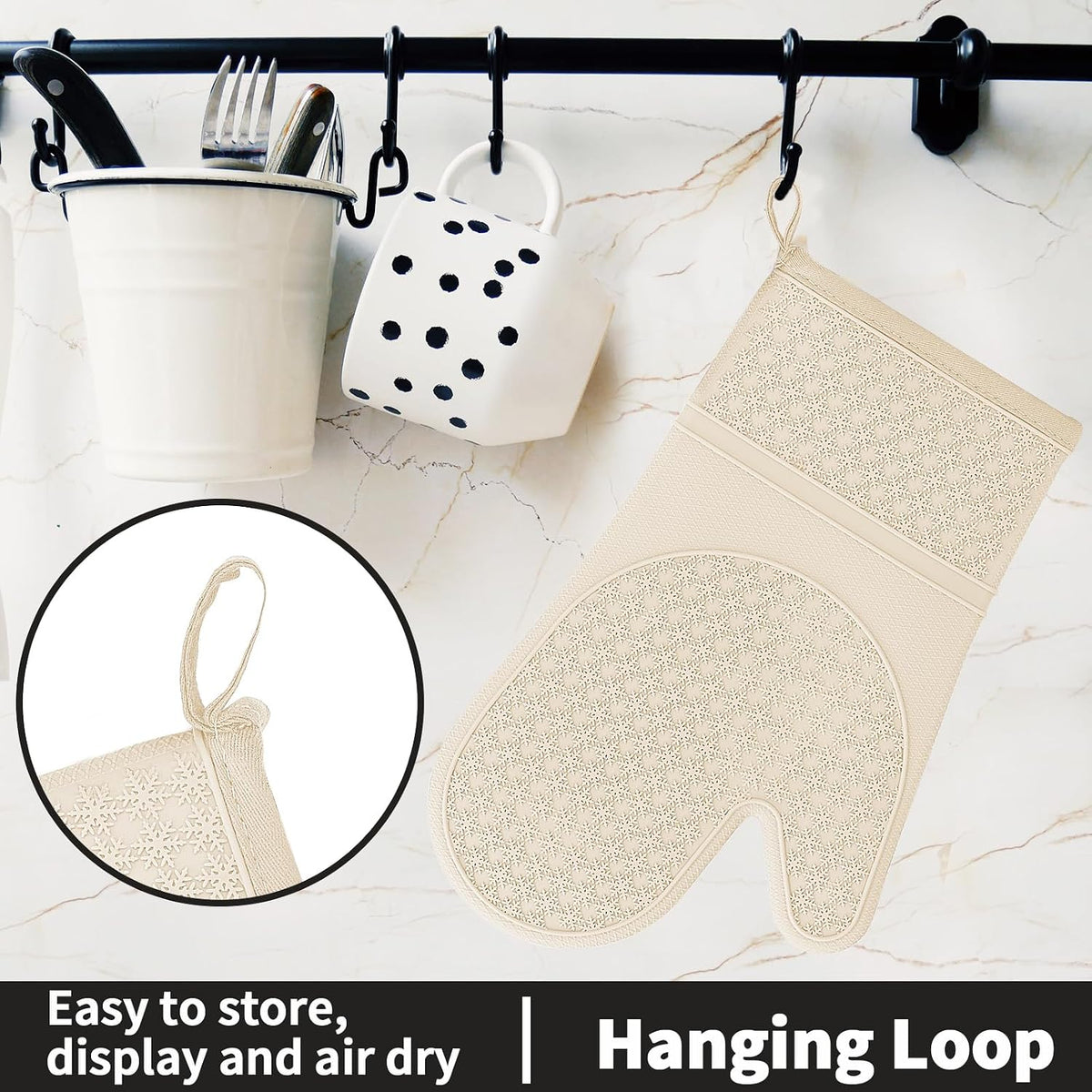 Silicone Oven Mitts, Heat Resistant 500F Kitchen Mitts 2PCS, 11.6" BPA-Free Soft Baking Gloves, Non-Slip Grip Oven Gloves with Soft Cotton Lining for Kitchen Cooking Baking BBQ - Apricot