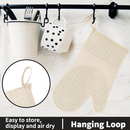 Silicone Oven Mitts, Heat Resistant 500F Kitchen Mitts 2PCS, 11.6" BPA-Free Soft Baking Gloves, Non-Slip Grip Oven Gloves with Soft Cotton Lining for Kitchen Cooking Baking BBQ - Apricot