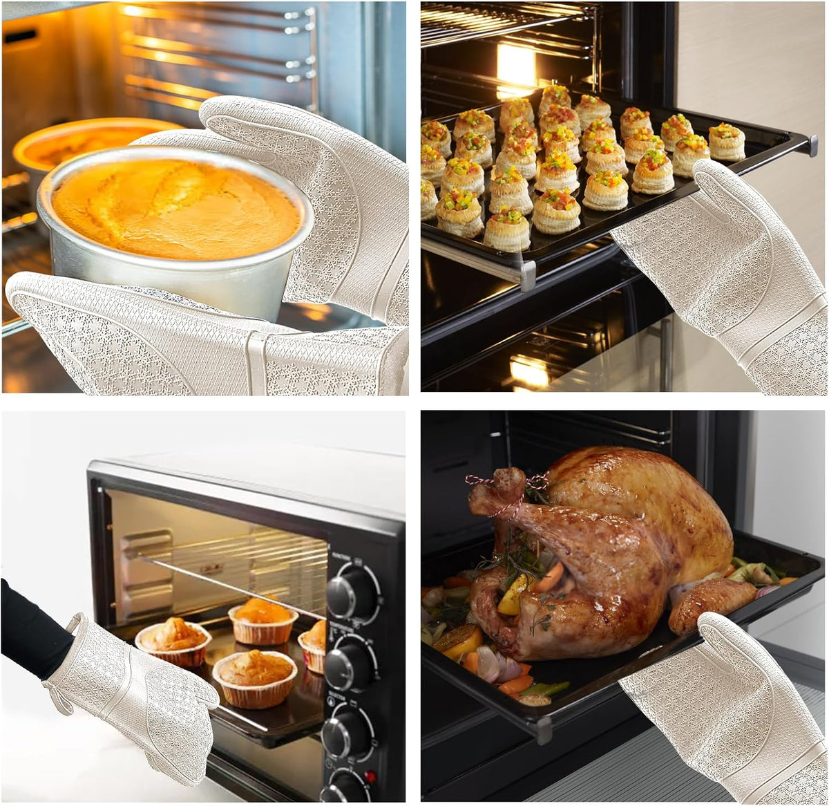 Silicone Oven Mitts, Heat Resistant 500F Kitchen Mitts 2PCS, 11.6" BPA-Free Soft Baking Gloves, Non-Slip Grip Oven Gloves with Soft Cotton Lining for Kitchen Cooking Baking BBQ - Apricot