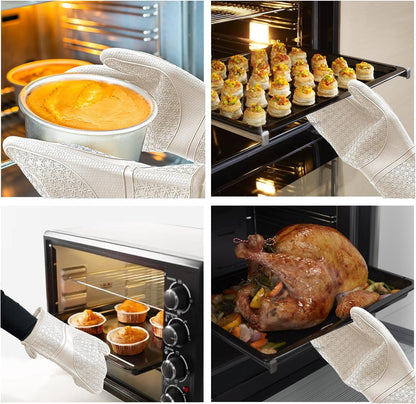 Silicone Oven Mitts, Heat Resistant 500F Kitchen Mitts 2PCS, 11.6" BPA-Free Soft Baking Gloves, Non-Slip Grip Oven Gloves with Soft Cotton Lining for Kitchen Cooking Baking BBQ - Apricot
