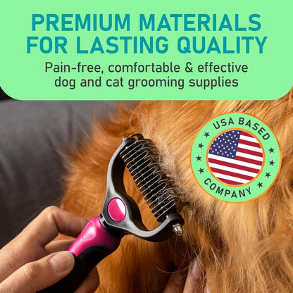Maxpower Planet Hair Brush - Double Sided Shedding, Dematting Undercoat Rake for Dogs, Cats - Extra Wide Dog Grooming Brush, Pink