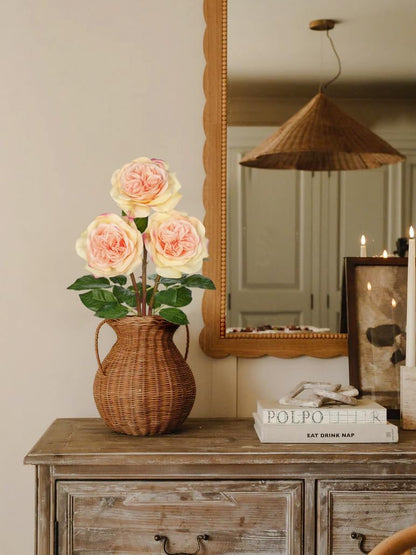 Artificial Roses - Set of 3 Long-Stem Real Touch Silk Roses, 24.4" Faux Flowers for Home Decor, Wedding Bouquets, Centerpieces & Floral Arrangements – Lifelike Peach Fake Roses