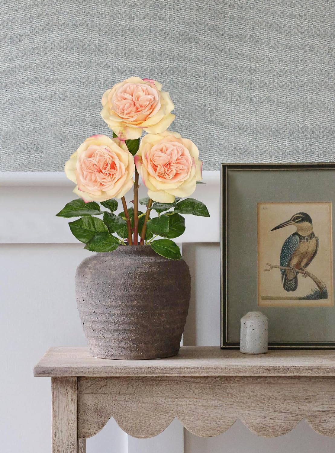 Artificial Roses - Set of 3 Long-Stem Real Touch Silk Roses, 24.4" Faux Flowers for Home Decor, Wedding Bouquets, Centerpieces & Floral Arrangements – Lifelike Peach Fake Roses