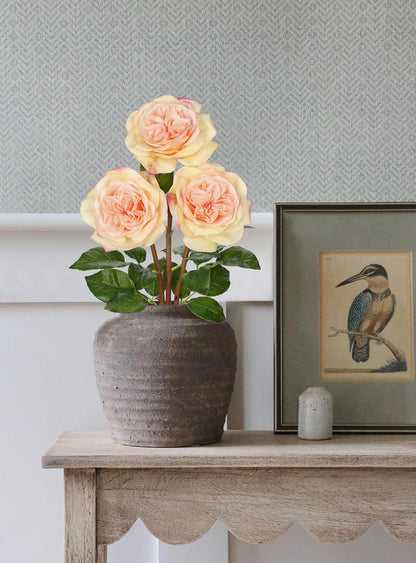 Artificial Roses - Set of 3 Long-Stem Real Touch Silk Roses, 24.4" Faux Flowers for Home Decor, Wedding Bouquets, Centerpieces & Floral Arrangements – Lifelike Peach Fake Roses