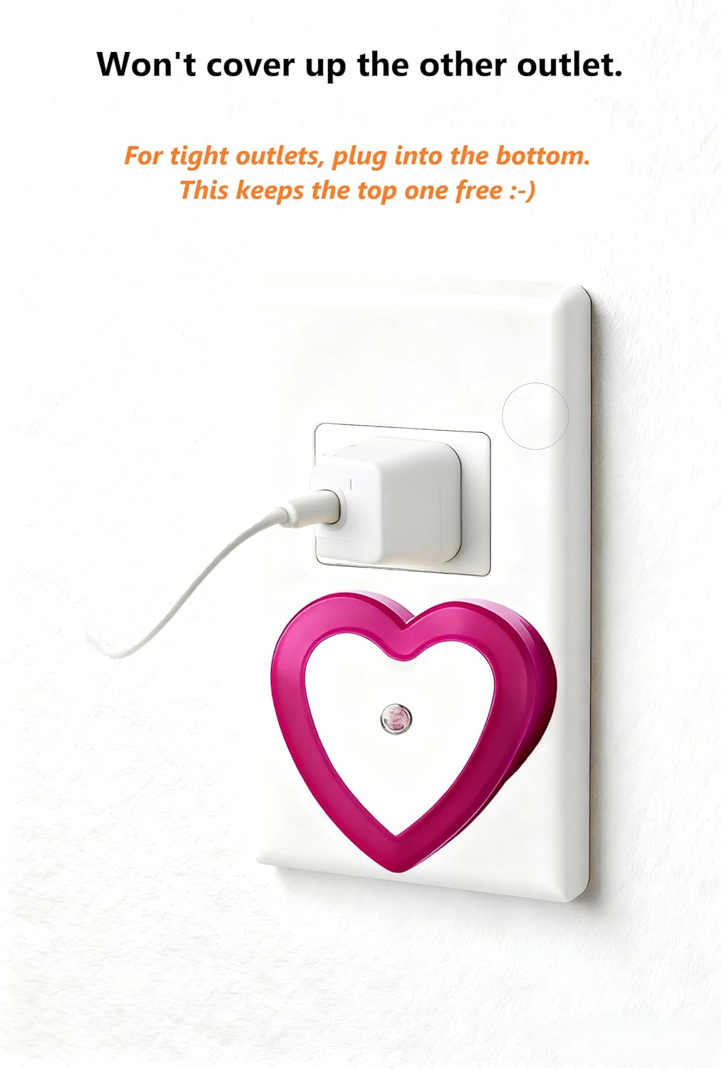 LED Night Lights Plug in(2-Pack), Dusk to Dawn Sensor Auto-On/Off, Cute Nightlight Heart Shaped 0.5W for Bedroom, Bathroom, Kids Room, Nursery, Hallway (Pink)