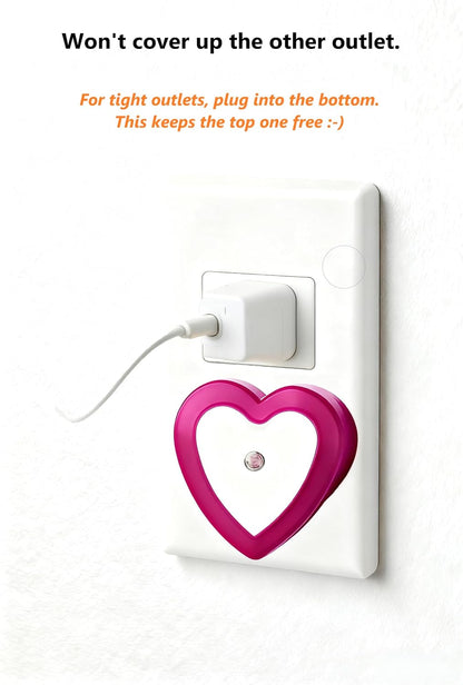 LED Night Lights Plug in(2-Pack), Dusk to Dawn Sensor Auto-On/Off, Cute Nightlight Heart Shaped 0.5W for Bedroom, Bathroom, Kids Room, Nursery, Hallway (Pink)