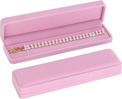 2 Pieces Long Velvet Chain Necklace Gift Box Set, Bracelet Storage Case, Jewellry Display Box for Wedding, Engagement,Proposal, Birthday and Anniversary (Pink-2PCS)