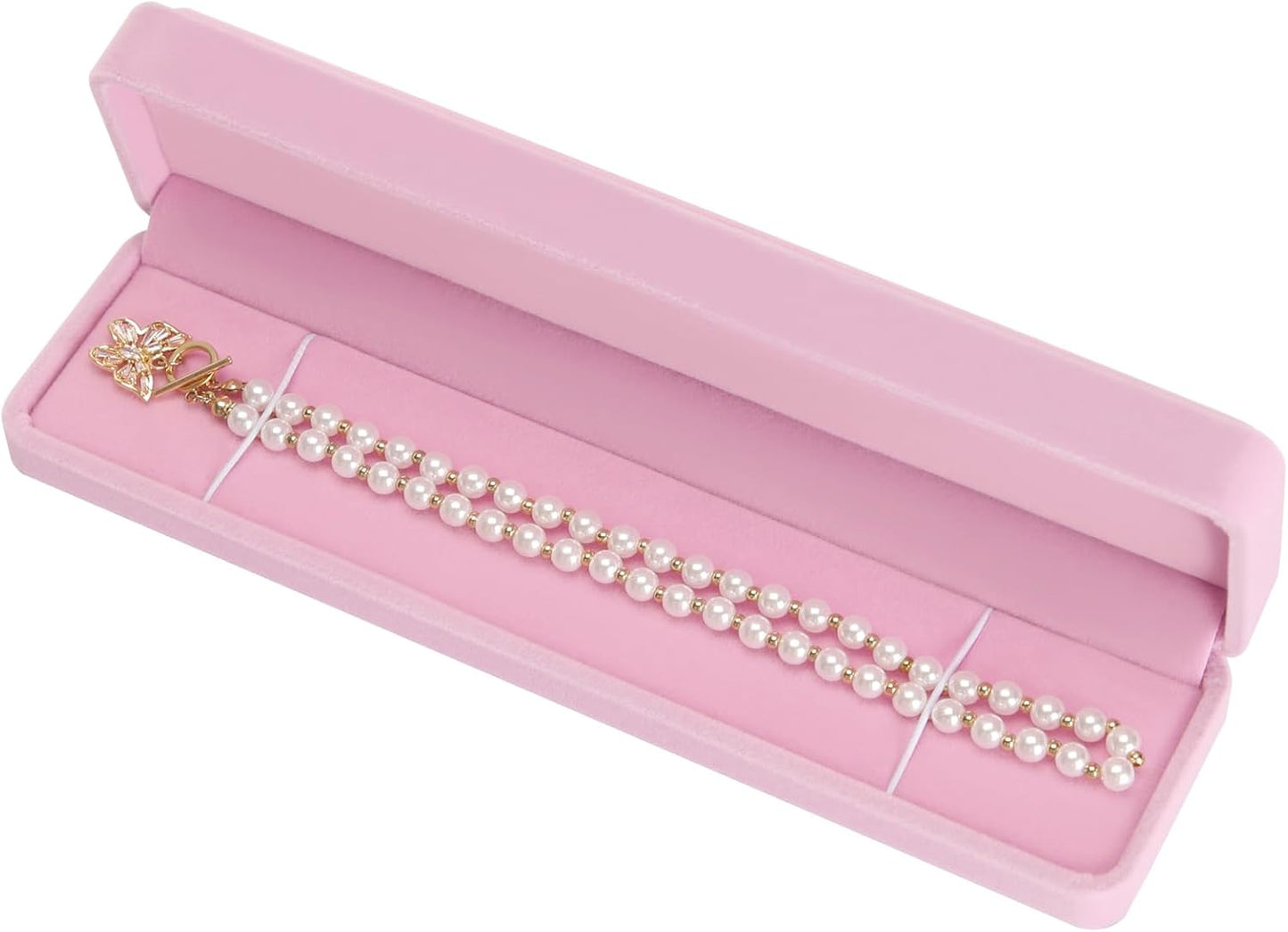 2 Pieces Long Velvet Chain Necklace Gift Box Set, Bracelet Storage Case, Jewellry Display Box for Wedding, Engagement,Proposal, Birthday and Anniversary (Pink-2PCS)