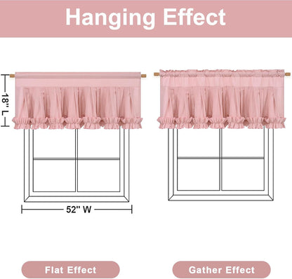 Linen Valances for Windows Farmhouse Window Valances with Ruffle Rustic Country Light Filtering Kitchen Valance Curtains Rod Pocket Valance for Bathroom Cafe, Pink, 52" W X 18" L