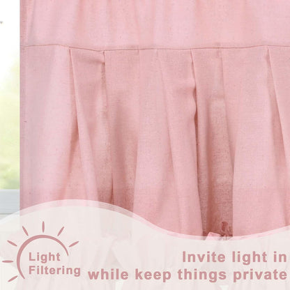Linen Valances for Windows Farmhouse Window Valances with Ruffle Rustic Country Light Filtering Kitchen Valance Curtains Rod Pocket Valance for Bathroom Cafe, Pink, 52" W X 18" L