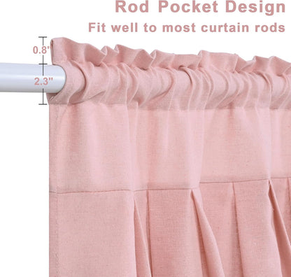 Linen Valances for Windows Farmhouse Window Valances with Ruffle Rustic Country Light Filtering Kitchen Valance Curtains Rod Pocket Valance for Bathroom Cafe, Pink, 52" W X 18" L