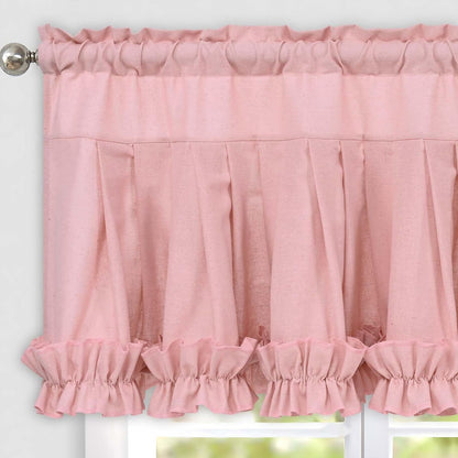 Linen Valances for Windows Farmhouse Window Valances with Ruffle Rustic Country Light Filtering Kitchen Valance Curtains Rod Pocket Valance for Bathroom Cafe, Pink, 52" W X 18" L