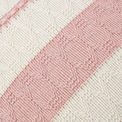 Set of 1 Boho Pink Decorative Throw Pillow Cover 18x18 Inch for Couch Bed Sofa, Aesthetic Modern Organic Farmhouse Home Decor, Soft Cotton Cute Accent Macrame Woven Cushion Case