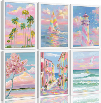 6Pcs Trendy Pastel Coastal Canvas Wall Art 8x10in Unframed