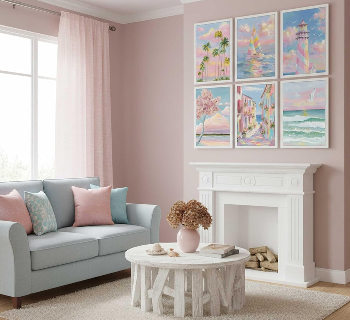 6Pcs Trendy Pastel Coastal Canvas Wall Art 8x10in Unframed