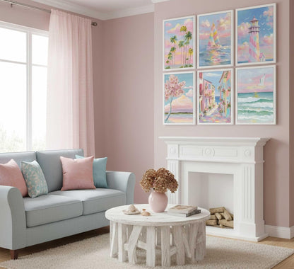6Pcs Trendy Pastel Coastal Canvas Wall Art 8x10in Unframed