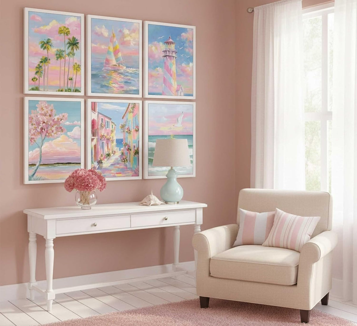 6Pcs Trendy Pastel Coastal Canvas Wall Art 8x10in Unframed