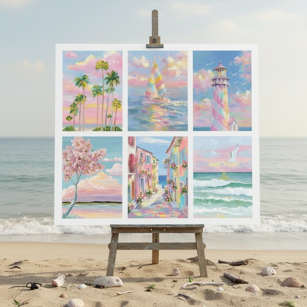 6Pcs Trendy Pastel Coastal Canvas Wall Art 8x10in Unframed