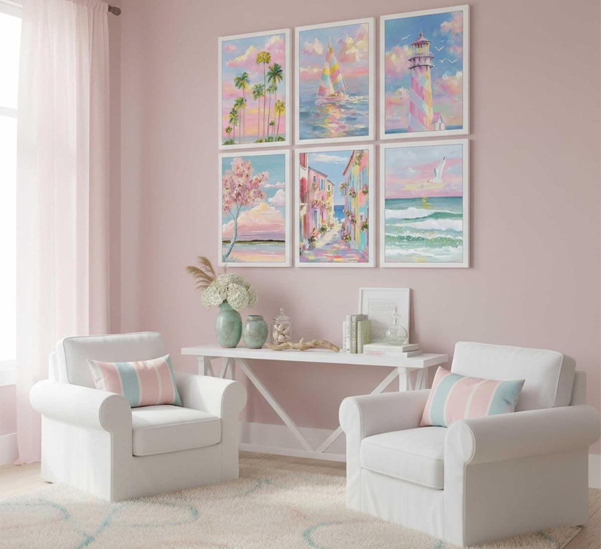 6Pcs Trendy Pastel Coastal Canvas Wall Art 8x10in Unframed