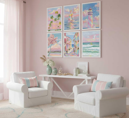 6Pcs Trendy Pastel Coastal Canvas Wall Art 8x10in Unframed
