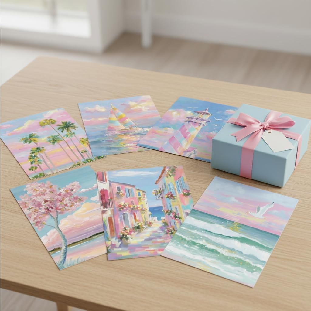 6Pcs Trendy Pastel Coastal Canvas Wall Art 8x10in Unframed