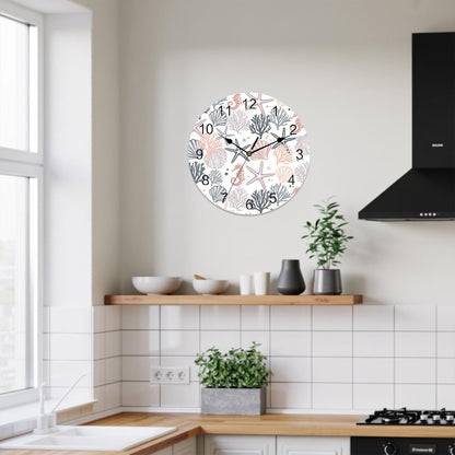 Wall Clock Pink Starfish 14" Round Silent Non-Ticking PVC Clocks Shell Coral Marine Life Battery Operated Round Clock for Living Room Bedroom Office Kitchen Wall Decor
