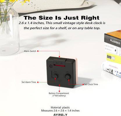 ® 2.6" × 1.4" Ultra Small Battery Operated Analog Travel Alarm Clock