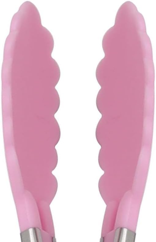 6 Piece 8-Inch Mini Serving Tongs for Cooking, Stainless Steel Locking Tong with Silicone Tips, Heat Resistant Grilling Barbeque Kitchen Food Tongs for Nonstick Cooking Pans (Pink)