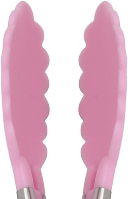 6 Piece 8-Inch Mini Serving Tongs for Cooking, Stainless Steel Locking Tong with Silicone Tips, Heat Resistant Grilling Barbeque Kitchen Food Tongs for Nonstick Cooking Pans (Pink)