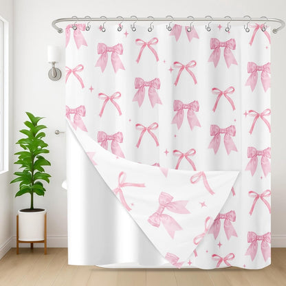 Shower Curtain and Liner Set, 72x72 Inch, Bow Pink