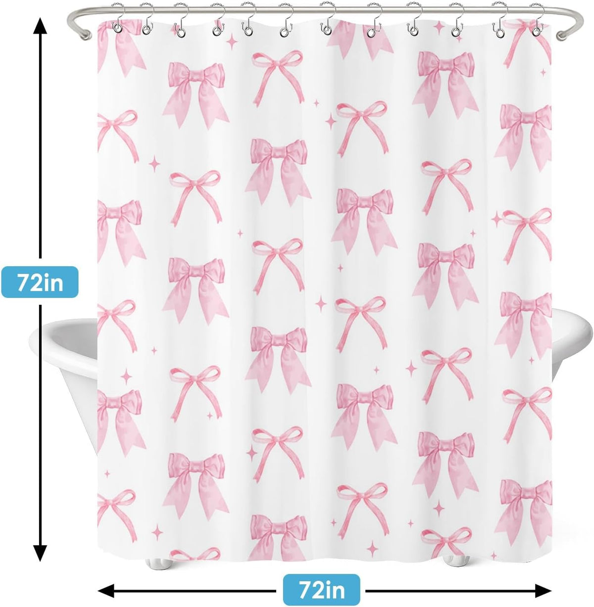 Shower Curtain and Liner Set, 72x72 Inch, Bow Pink