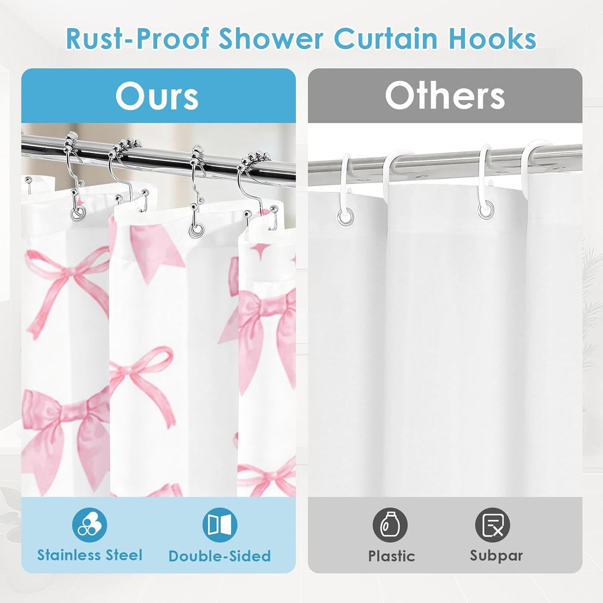 Shower Curtain and Liner Set, 72x72 Inch, Bow Pink