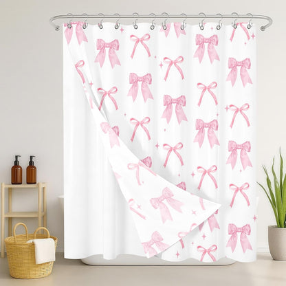 Shower Curtain and Liner Set, 72x72 Inch, Bow Pink