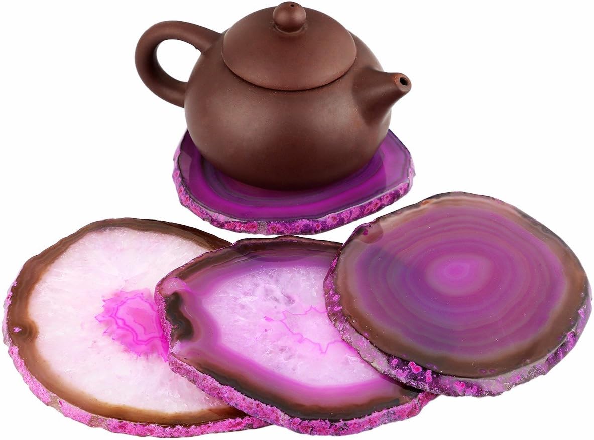 2PCS 3-4.3" Pink Agate Slices Geode Stones Place Card