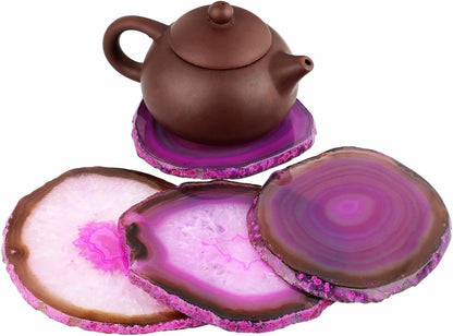 2PCS 3-4.3" Pink Agate Slices Geode Stones Place Card